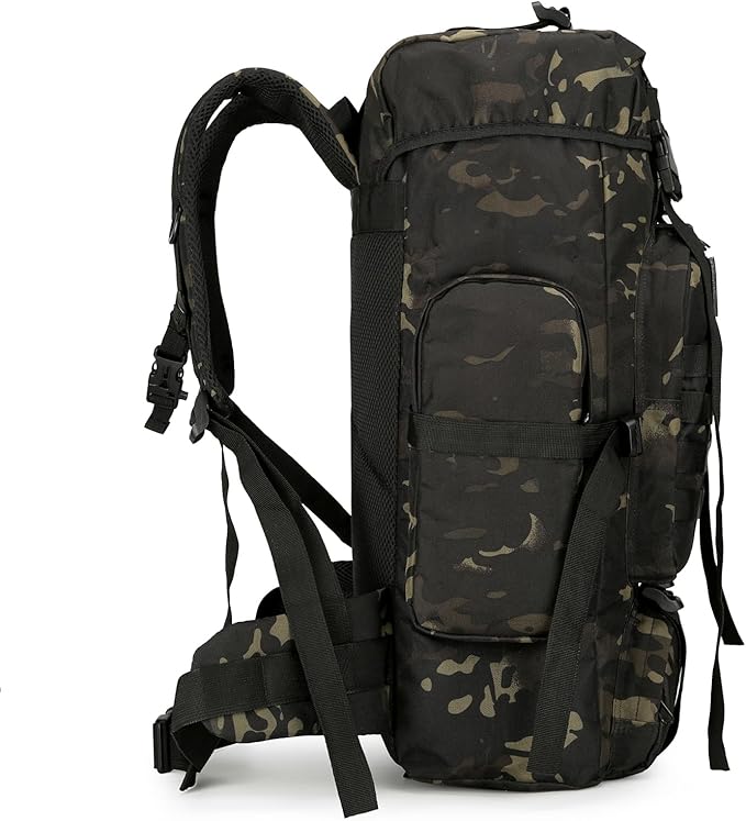 45L Hiking Backpack Camping Rucksack Molle Military Backpack for Outdoor Traveling (Black CP)