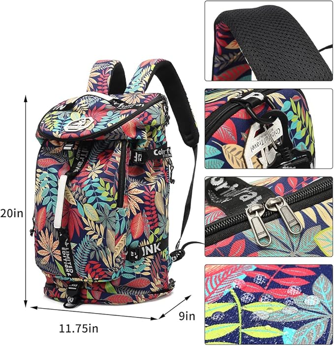 Floral Gym Duffle Bag Backpack 4 ways for Women Waterproof with Shoes Compartment for travel Sport Hiking laptop Lightweight, Kalesi