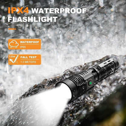 Small Tactical Flashlights 20000 High Lumens - 1500 Meters Long Beam Super Bright LED Magnetic Flashlight USB Rechargeable Zoomable 5Modes Long Beam Spotlight Flashlight for Hiking, Camping, 1pcs
