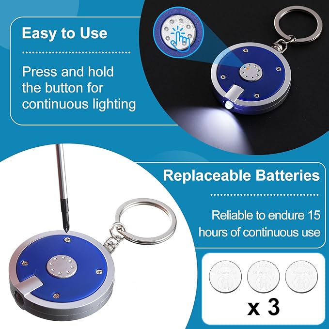 42 Pcs LED Keychain Flashlight Round Mini Keychain Flashlight Portable Keyring Flashlight Light Keychain Battery Powered Key Ring Torch for Outdoor Camping Hiking Emergency Lighting, 6 Colors