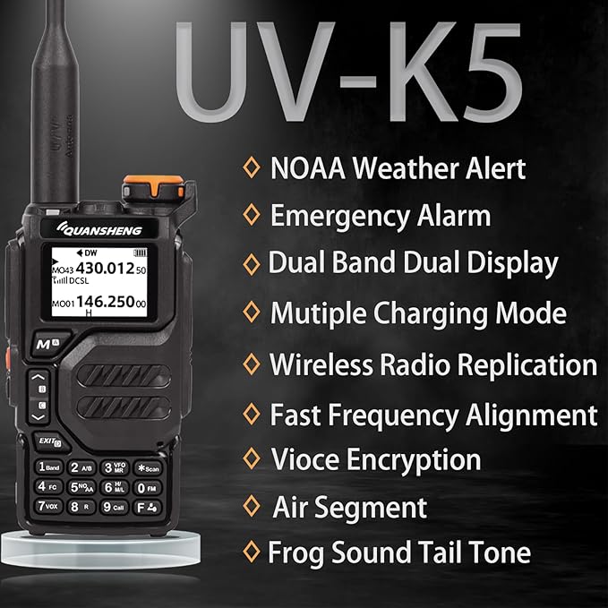 2 Packs Quansheng UV-K5 Radio USB-C Charging Dual Band Two Way Radio Long Range for Adult 5W Long Range Handheld Radio NOAA Scrambler/DTMF One Key Copy with 771 Antenna