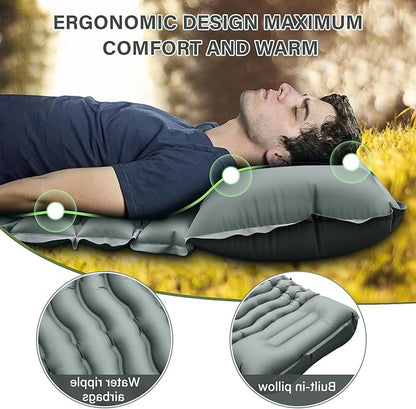 Camping Sleeping Pad, Ultralight Camping Mat with Pillow Built-in Foot Pump Inflatable Sleeping Pads Compact for Camping Backpacking Hiking Traveling - Gray