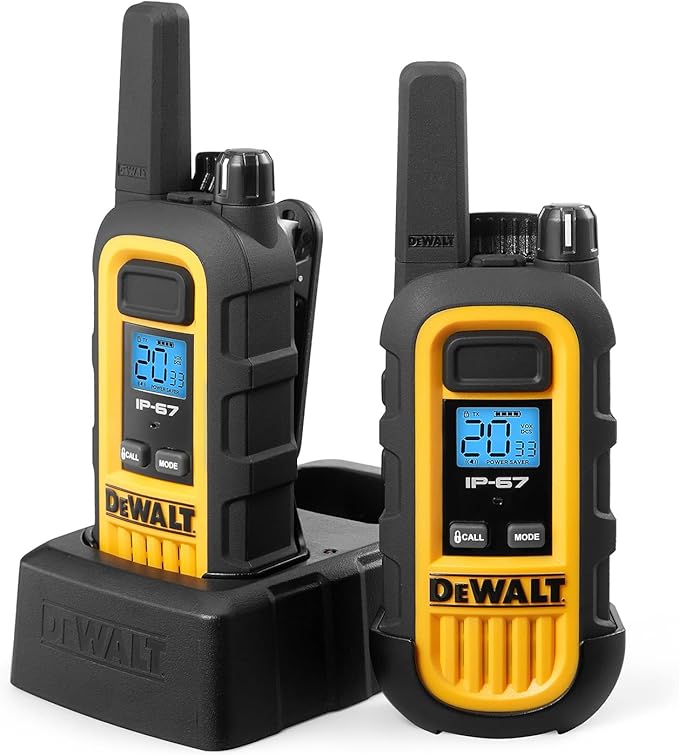 DEWALT DXFRS300 1 Watt Heavy Duty Walkie Talkies with Headsets - Waterproof, Shock Resistant, Long Range & Rechargeable Two-Way Radio with VOX (4 Pack) (2DXFRS300-SV1)