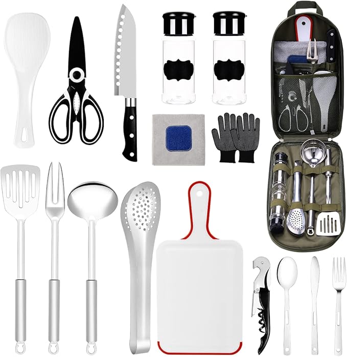 Camping Essentials Camping Accessories Gear Must Haves Camper Tent Camping Kitchen Rv Cooking Set Camping Cooking Utensils Set Supplies Gadgets Outdoor Stove Portable Picnic Gifts BBQ Stuff