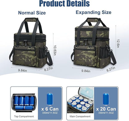 Insulated Lunch Box for Men/Women: Reusable Lunch Bag for Work Office Daytrip Picnic Beach - Leakproof Cooler Tote Bag Organizer for Adults - Black Camo