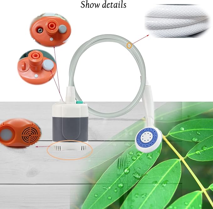 Portable Shower for Camping, Portable Camping Shower, Rechargeable Portable Outdoor Shower Head with Hose, 2 Travel Shower Heads, 6ft Hose