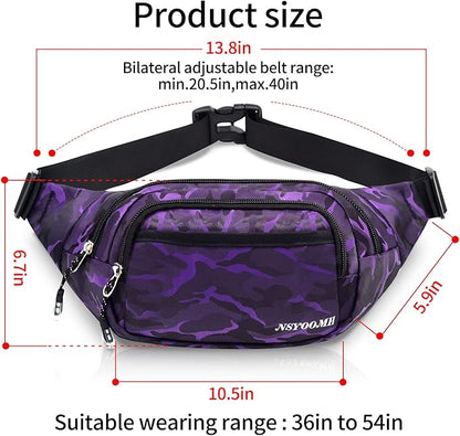 Large Fanny Packs for Women, 5-Zipper Pockets Water Resistant Practical Waist Bag, for Outdoor Running Cycling Sports Travel Hiking Camping Fishing Fashionable Camo Belt Bags