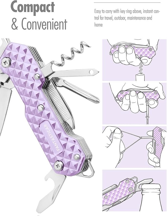 FantastiCAR 15 in 1 Multi-Tool, EDC Folding Pocket Knife with Premium Gift Box for Camping, Fishing, Hunting, Survival, or Outdoor (Purple)