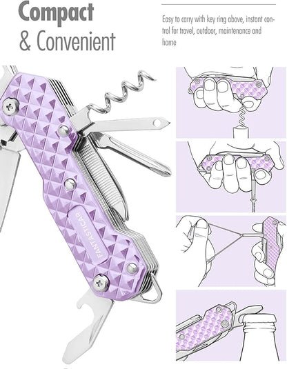 FantastiCAR 15 in 1 Multi-Tool, EDC Folding Pocket Knife with Premium Gift Box for Camping, Fishing, Hunting, Survival, or Outdoor (Purple)