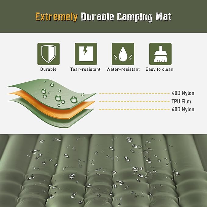 Elegear Self Inflating Sleeping Pad for Camping, 4" Ultra-Thick Camping Mattress Pad with Pillow Built-in Foot Pump Camping Sleeping Mat for Backpacking, Hiking, Portable Camping Pad