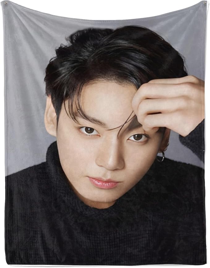 Jung Kook Blanket 60"X80" Soft and Comfortable Warm Fleece Throw Full Picture of Idol Group Blankets Yoga Blankets Beach Blanket Picnic Blankets Gift for Dorm Room Decor Sofa Bed Camping Travel