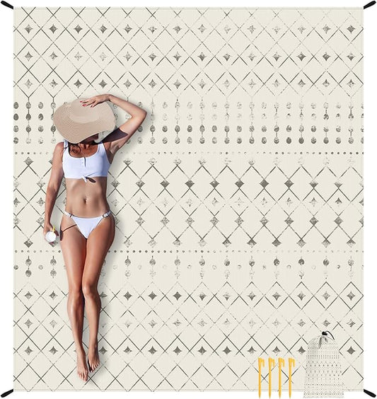 Beach Blanket Sandproof, Beach Mat Sand Free Waterproof, Large Picnic Blanket for 2-4 Adult, Lightweight Quick Drying & Compact Polyester Outdoor Blanket, Beach Essentials Must Have Accesorries
