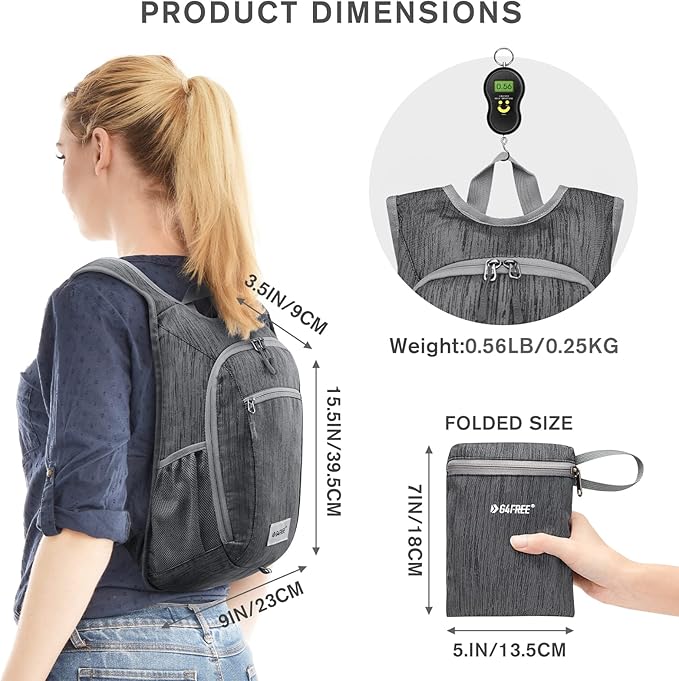 G4Free 10L/15L Hiking Backpack Lightweight Packable Hiking Daypack Small Travel Outdoor Foldable Shoulder Bag(Dark Blue)