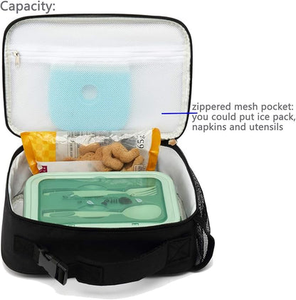 FlowFly Kids Lunch box Insulated Soft Bag Mini Cooler Back to School Thermal Meal Tote Kit for Girls, Boys,Black