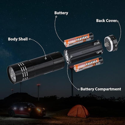 10 Pack of Flashlights 9 LED Mini Aluminum Flashlight Bulk with Lanyard 30 AAA Batteries Included Assorted Colors Handheld Flashlights for Hurricane Supplies Camping, Night Reading, Cycling