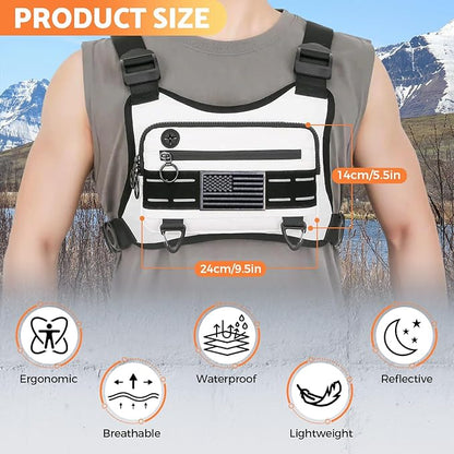 Sports Chest Bag For Men Women, Water Resistant Lightweight Front Chest Pack, Running Vest Bag With Built-In Phone Holder & Extra Storage For Workouts, Running, Cycling (White)
