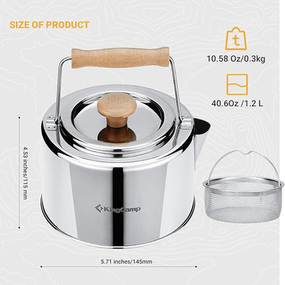 KingCamp Camping Cookware Set 304 Stainless Steel Campfire Cooking Pots Pan and Kettle with Travel Tote Bag for Camping Outdoor Kitchen Cooking Picnic for 4-6