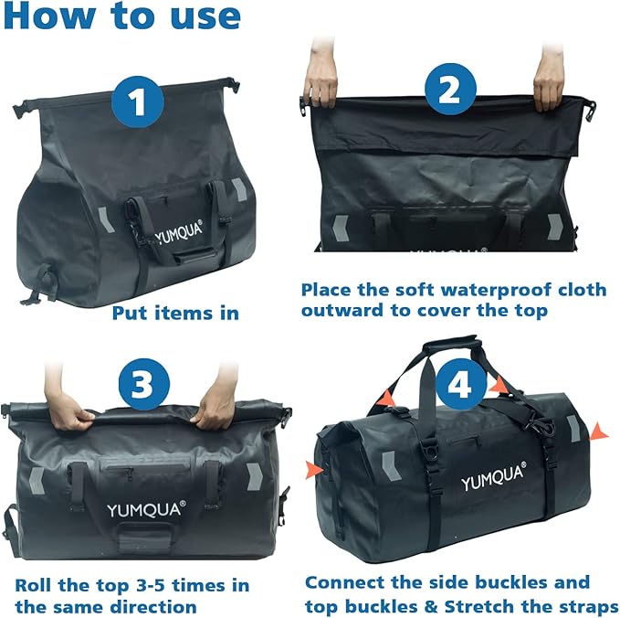 Waterproof Duffel Bag Keeps Gear Dry, Heavy Duty Roll Top Dry Duffle Bag Perfect for Motorcycle Traveling Camping Hiking Fishing Skating Boating Kayaking, 55L Black