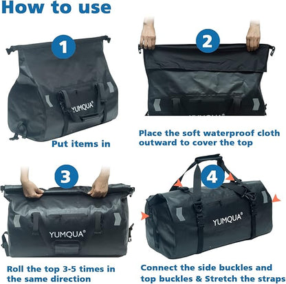 Waterproof Duffel Bag Keeps Gear Dry, Heavy Duty Roll Top Dry Duffle Bag Perfect for Motorcycle Traveling Camping Hiking Fishing Skating Boating Kayaking, 55L Black