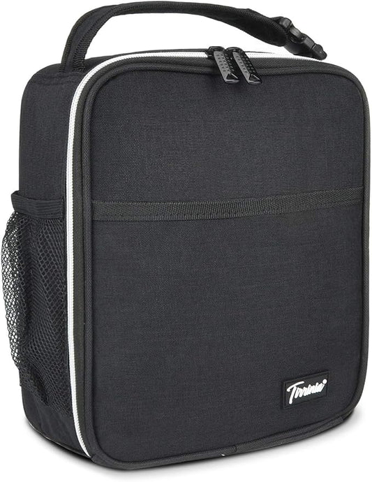 Tirrinia Small Insulated Lunch Bag for Men Women, Splash Proof Mini Portable Reusable Thermal Lunch Box Cooler Tote for Adults & Kids, Black