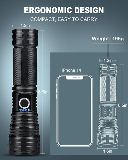 3 Pack Flashlights High Lumens Rechargeable, 990,000 Lumens Super Bright Flashlight with 5 Modes, High Powered Flash Light, Handheld LED Flashlights for Home Camping, IPX6 Waterproof