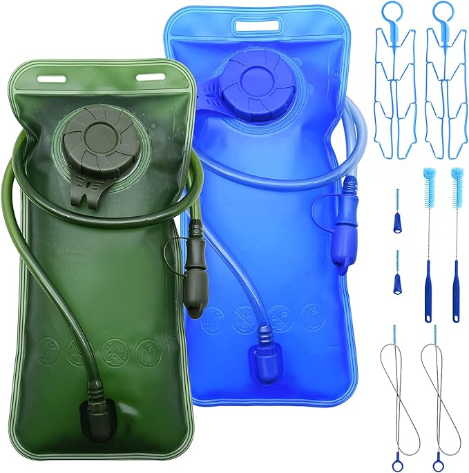 1.5/2/2.5/3L Hydration Bladder, 2pcs Water Bladder, Leakproof Water Reservoir for Hiking Biking Climbing Cycling Running Camping Backpack, Blue and Army Green