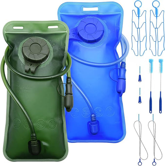 1.5/2/2.5/3L Hydration Bladder, 2pcs Water Bladder, Leakproof Water Reservoir for Hiking Biking Climbing Cycling Running Camping Backpack, Blue and Army Green