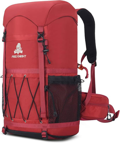 Bseash 40L Waterproof Hiking Backpack with Rain Cover, Outdoor Sport Travel Bag Daypack for Camping Climbing Skiing Cycling (Red)