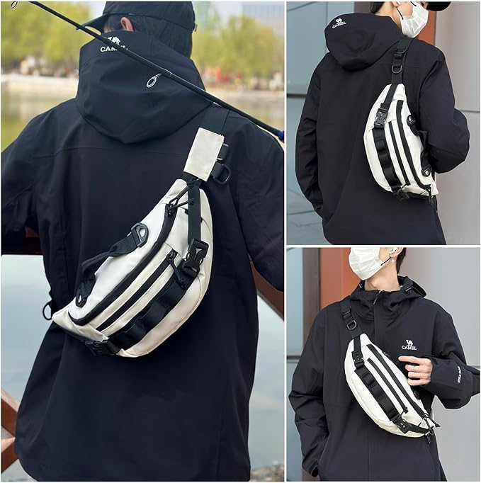 CamGo Tactical Fanny Pack for Men Women Military Waist Bag Molle Utility Hip Belt Pouch Crossbody Bags Bumbag for Cycling Hiking Walking Fishing White