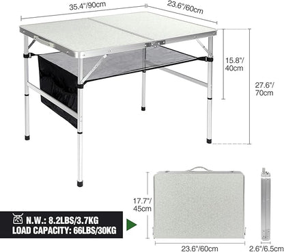 RedSwing Folding Table 3 Feet Adjustable Height, Lightweight and Portable Aluminum Hexagonal Legs Camping Table with Mesh Layer, 36 x 24 x 28 Inches