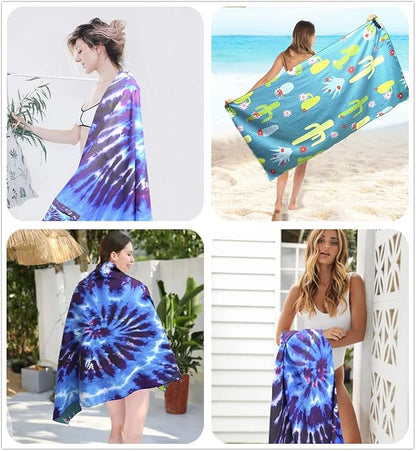 Beach Towel Microfiber Beach Towel with Pocket Sand Free Beach Blanket Super Lightweight Thin Towels for Swimming Pool, Camping, Picnic, Yoga Gym Sports, Blue Die dye Beach Towels (tie dye blue)