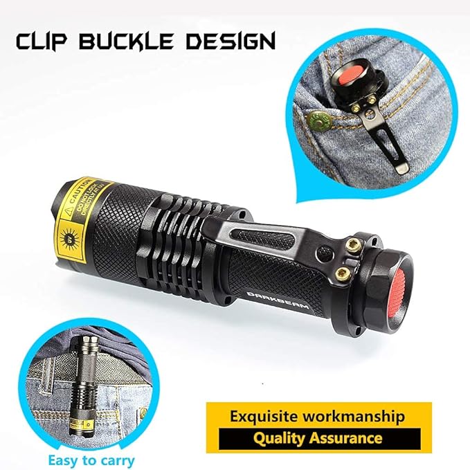 DARKBEAM UV 365nm Light Flashlight 2 Packs Wood's lamp Blacklight LED Portable Mini Handheld Torch Detector for Dog Urine Pet 370nm Anti-counterfeiting Identification, Resin Curing