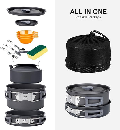 Alocs Camping Cooking Set Camping Gear, Camping Pots and Pans Set, Portable Camping Cookware Camping Essentials with Accessories for Outdoor Cooking, Backpacking, Hiking and Picnic.