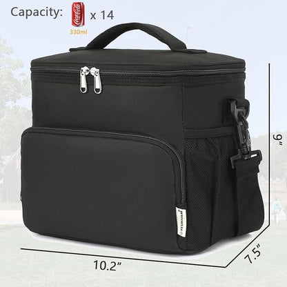 Unisex Insulated Lunch Bag, Black, 10.2 x 7.5 x 9 inches, Durable Oxford Fabric, PEVA Lining, 3+ Years