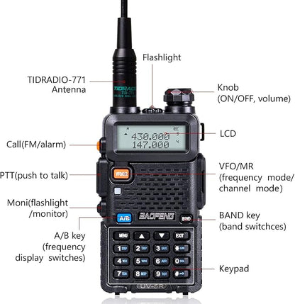 BaoFeng UV-5R 8 Watt Ham Radio BaoFeng Radio with Extra 1800mAh Battery and 771 Antenna Dual Band Ham Radio Handheld Includes Full Kit Walkie Talkie