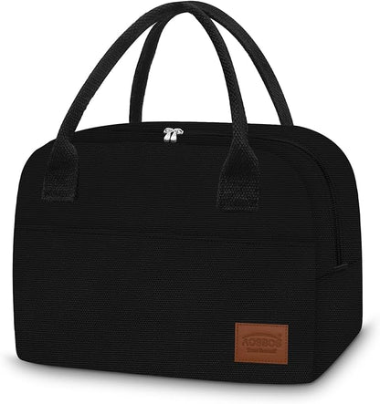 Aosbos Lunch Box for Women Lunch Bags for Adult Insulated Lunch Cooler Bag - Thermal Lunch Tote Lunch Boxes Reusable Meal Prep Containers Bag, Black