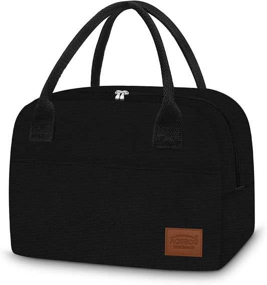 Aosbos Lunch Box for Women Lunch Bags for Adult Insulated Lunch Cooler Bag - Thermal Lunch Tote Lunch Boxes Reusable Meal Prep Containers Bag, Black