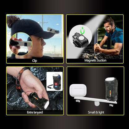 CGBE Small Flashlight 1200 Lumens, Rechargeable Pocket Flashlight Type-C with 1200mAh Battery, IP67 Waterproof Mini Keychain Flashlight with 80 Degree Rotation for Emergencies, Camping, Hiking - Black