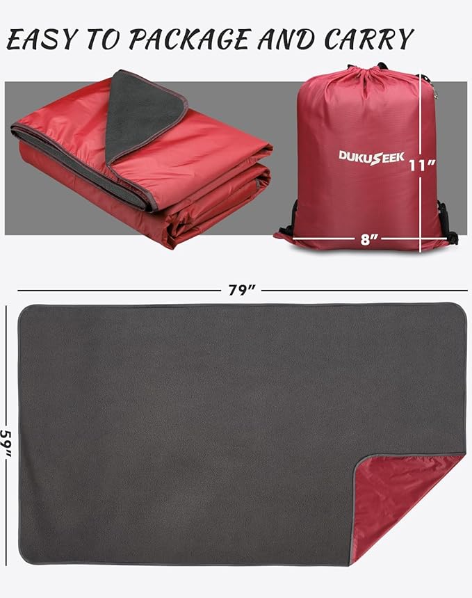 DUKUSEEK Camping Blankets for Cold Weather, Waterproof Blankets for Adult, Large (79"x 59"), Portable, Wearable, Warm for Outdoor Camping, Picnic, Stadium, Sports, Beach, Concerts, Car, Dogs, Travel
