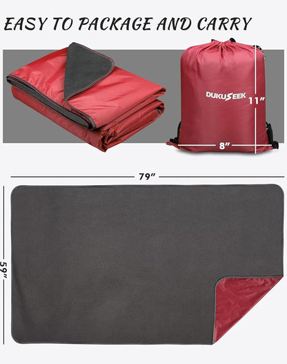 DUKUSEEK Camping Blankets for Cold Weather, Waterproof Blankets for Adult, Large (79"x 59"), Portable, Wearable, Warm for Outdoor Camping, Picnic, Stadium, Sports, Beach, Concerts, Car, Dogs, Travel