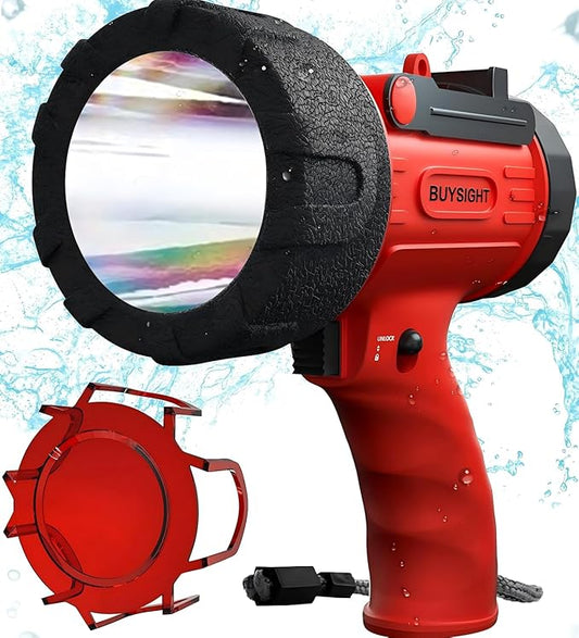 BUYSIGHT Rechargeable Spotlight Flashlight, Hand held Spotlight 200,000 lumens Waterproof Flashlight Hunting Lamp with red Filter(Red)