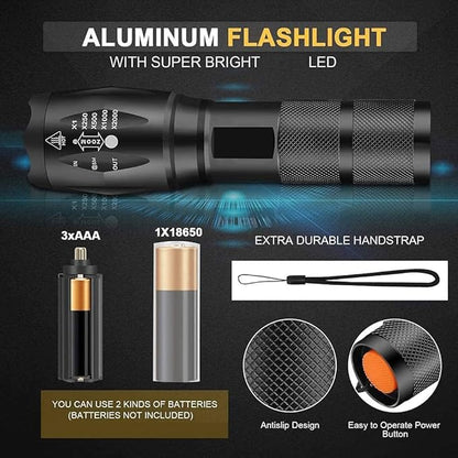 LED Flashlights High Lumens - Flashlights for Camping, Hiking, Walking - Powerful Emergency Flashlights with 5 Modes for Home Outdoor Use - Bright Flashlight with Zoomable Beam (4 Pack)