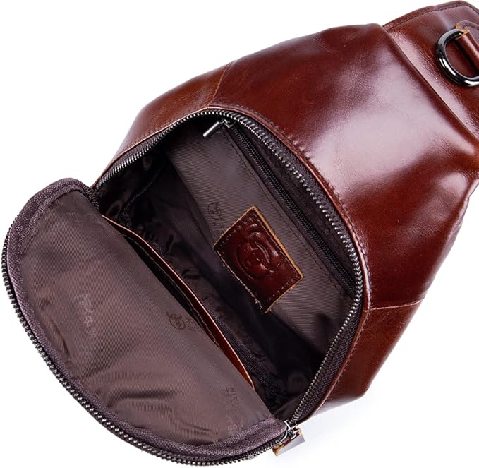 KPYWZER Leather Sling Bag Hiking Daypack for Men Women Outdoor Travel Camping Fishing Crossbody Shoulder Chest Pack Backpack Daypack Brown