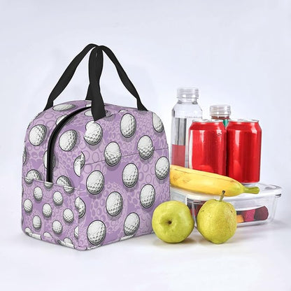 VOOHDDY Golf Ball Cute Purple Insulated Lunch Bag For Men Women Reusable Lunch Box Container Waterproof Portable Cooler Thermal Tote Bag For Work Office Picnic Beach Travel