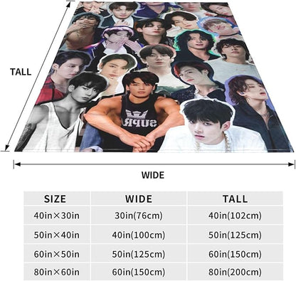 Jungkook Blanket Jeon Jung Kook Soft and Comfortable Warm Fleece Throw Full Picture of Idol Group Blankets 50"X60" Beach Blankets Gift for Dorm Room Decor Sofa Bed Camping Travel