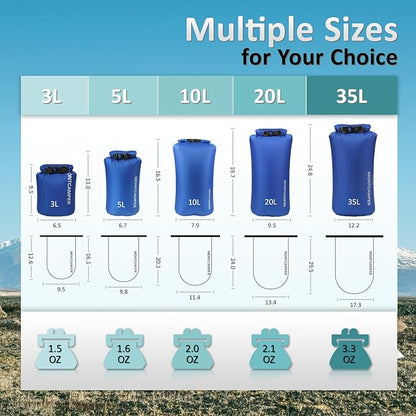 Upgraded 30D Nylon Waterproof Dry Bag-Extra Large Storage Sack for Hiking, Kayaking and Rafting-Roll Top Closure-Float on Water(20L/Turquoise blue)