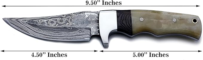 Handmade Damascus Steel Knife for Hunting,Survival,Camping,Bushcraft and Fishing Fixed Blade Dagger with Drop point Full Tang Micarta Handle, Leather Sheath - WKD-791