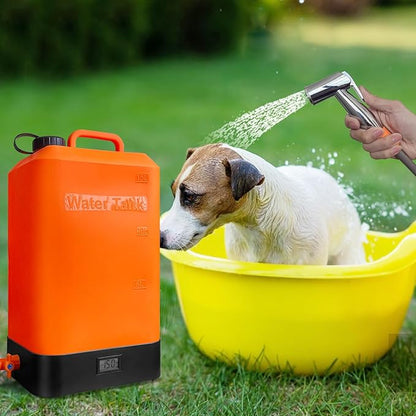 Portable Outdoor Shower, 4.5 Gallon Silicone Water Tank, Battery Powered and with Temperature Display, Solar Heating, Easy to Carry, Emergency Water in The car, Very Suitable for Camping, Beach