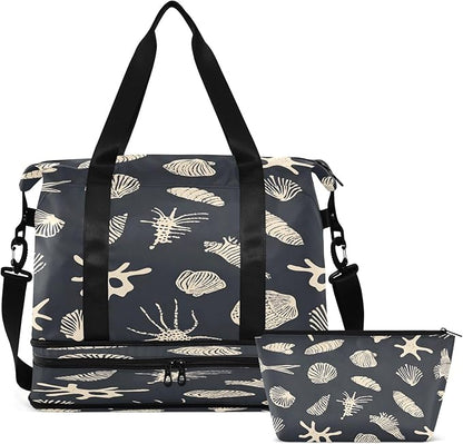 Black Ocean Color Art Travel Duffel Bag Waterproof Gym Sport Tote Bag Carry On Weekender Bag with Compartment