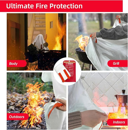 Fire Blanket for Home and Kitchen, Premium Fiberglass [No Harm to Skin], 39.3" X 39.3" Emergency Fire Suppression Blanket with 4 Hooks for Car, Garage, Office & Camping, 4 Pack